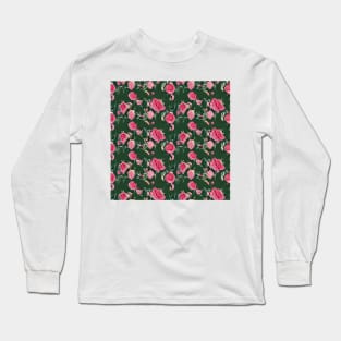 Pink rose with green background Long Sleeve T-Shirt